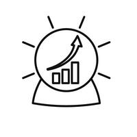 Technology icon. Predictive Analytics. Digital crystal ball with rising graph. Depicts automation, future, artificial intelligence. Outline design style vector