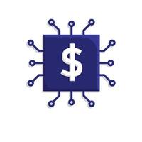 Technology icons. AI in Finance. Chip with dollar symbol. Depicts automation, future, artificial intelligence. Isometric design style vector