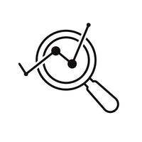 Technology icons. Predictive Analytics. graph with magnifying glass. Depicts automation, future, artificial intelligence. Outline design style vector