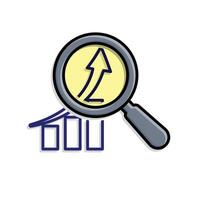 Technology icons. Predictive Analytics. Upward graph with magnifying glass. Depicts automation, future, artificial intelligence. Mixed design vector