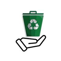trash bin icon. recycling symbol in hand. sustainability. reuse web icon, eco-friendly, used goods, green energyss vector