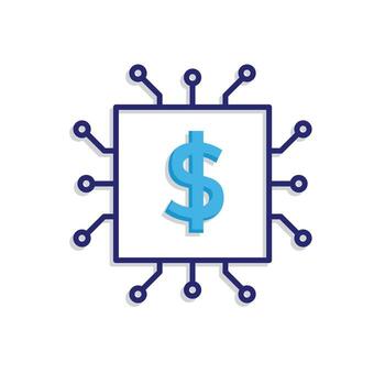 tecnología iconos ai en finanzas. chip con dólar símbolo. representa automatización, futuro, artificial inteligencia. mezclado diseño estilo vector
