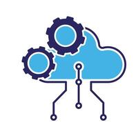 Technology icons. Automatic Cloud computing. Cloud and nodes with gears. Depicts automation, artificial intelligence. Flat design style.e vector