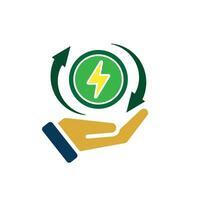 sustainable icon. green energy in hand. reuse, recycle, net zero, green energy, eco-friendly concept.15 vector