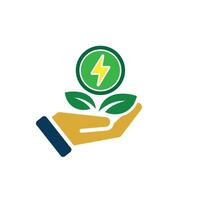 sustainable icon. green energy in hand. reuse, recycle, net zero, green energy, eco-friendly concept.13 vector