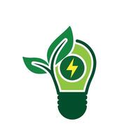 An image of an energy light bulb with a green leaf vector