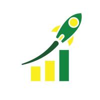 A green rocket with a yellow bar chart vector