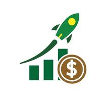 A green rocket with a dollar sign on top vector
