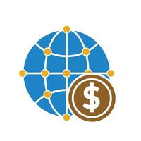 Global currency symbol and globe icon vector