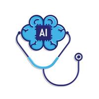 Automation icon. AI in Healthcare.AI brain and stethoscope. Depicts technology, future, artificial intelligence. vector