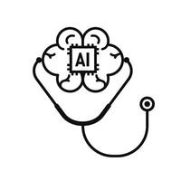 Automation icon. AI in Healthcare.AI brain and stethoscope. Depicts technology, artificial intelligence vector