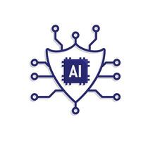 Automation icon. Security System. Shield with ai and node. Depicts technology, artificial intelligence. vector