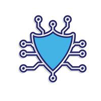 Technology icons. Security systems. Shield with and nodes. Depicts automation, future, artificial intelligence. Mixed design style vector