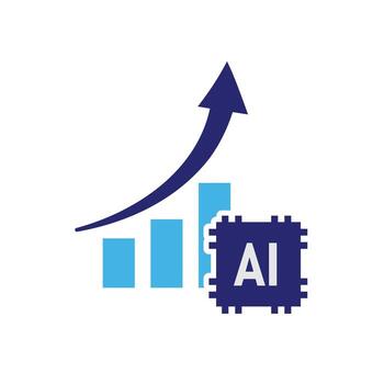 automatización icono, datos análisis símbolo. ai y creciente grafico. representa tecnología, futuro, artificial inteligencia vector