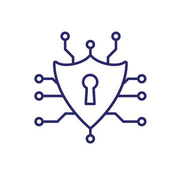 tecnología iconos seguridad sistemas proteger con bloquear y nodos. representa automatización, futuro, artificial inteligencia. contorno diseño estilo. vector