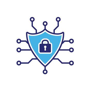 Technology icons. Security systems. Shield with lock and nodes. Depicts automation, future. Flat design style vector