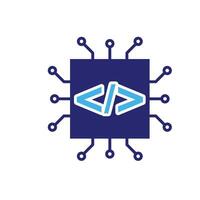 Technology icons. Natural Language Processing. Chips with programming codes. Depicts automation, future. Flat design style vector