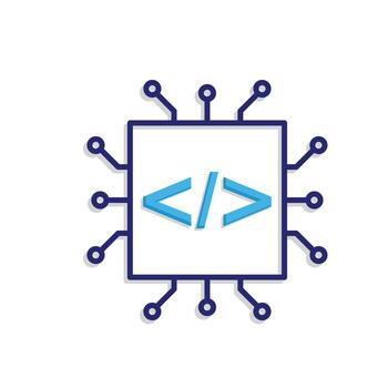 tecnología iconos natural idioma Procesando. papas fritas con programación códigos. representa automatización, futuro. mezclado diseño estilo vector