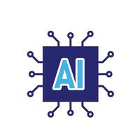 Technology icon. Natural Language Processing. Chip with AI. Depicts automation, future, artificial intelligence. Flat design style vector