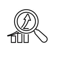 Technology icons. Predictive Analytics. Upward graph with magnifying glass. Depicts automation, future, artificial intelligence. Outline design style vector