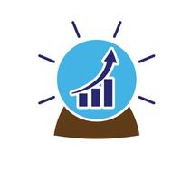 Technology icon. Predictive Analytics. Digital crystal ball with rising graph. Depicts automation, future, artificial intelligence. Flat design style vector
