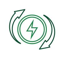 sustainable icon. green energy . electricity symbol with gear and circular arrow. recycle. Line style design.09876tg vector