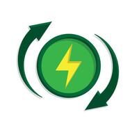 sustainable icon. green energy . electricity symbol with gear and circular arrow. reuse, recycle. isometric style design vector