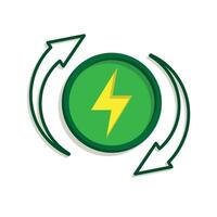 sustainable icon. green energy . electricity symbol with gear and circular arrow. recycle, zero emission. Mixed style design vector