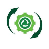sustainable icon. recycling . reuse symbol with gears. Settings, zero emissions, web. Flat style design.ij vector