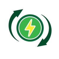 sustainable icon. green energy . electricity symbol with gear and circular arrow. reuse. Solid style design.8uy vector
