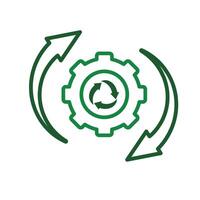 sustainable icon. recycling . reuse symbol with gears. Settings, zero emissions. Outline style design.mvvd vector