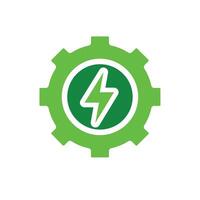 sustainable icon. green energy . electricity symbol with gear and circular arrow. reuse. Solid style design09ik. vector