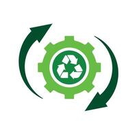 sustainable icon. recycling . reuse symbol with gears. Settings, zero emissions, web. Flat style design.qweu vector