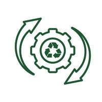 sustainable icon. recycling . reuse symbol with gears. Settings, zero emissions. Outline style design.iykm vector