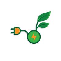 sustainable icon. green energy . leaf with electric plug. net zero, green energy, concept, web. isometric design style.lkj vector