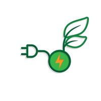 sustainable icon. green energy . leaf with electric plug. concept, web, clean energy. Mixed design style.kjhg vector