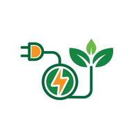 sustainable icon. green energy . leaf with electric plug. net zero, green energy. Flat design style.dg vector