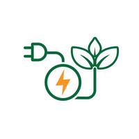 sustainable icon. green energy . leaf with electric plug. net zero, concept, web, clean energy. outline design style.xcv vector
