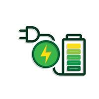 sustainable icon. green energy . battery with electric plug. net zero, green energy, eco friendly concept. Mixed design style vector