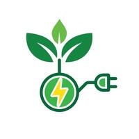 sustainable icon. green energy . leaf with electric plug. net zero, green energy. Flat design style.l vector
