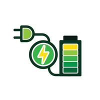 sustainable icon. green energy . battery with electric plug. eco friendly concept, web, clean energy. Solid design style vector
