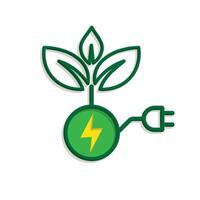 sustainable icon. green energy . leaf with electric plug. concept, web, clean energy. Mixed design style.48 vector