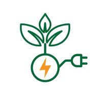 sustainable icon. green energy . leaf with electric plug. net zero, concept, web, clean energy. outline design style,c vector