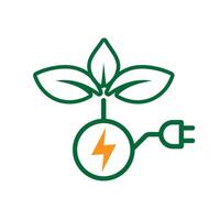 sustainable icon. green energy . leaf with electric plug. net zero, concept, web, clean energy. outline design style.sg vector