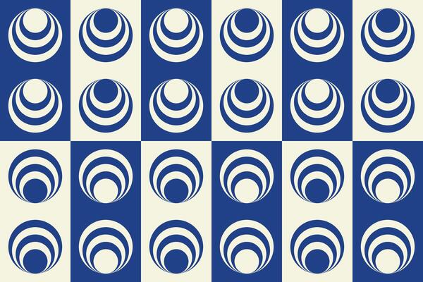 A blue and white checkered pattern with circles