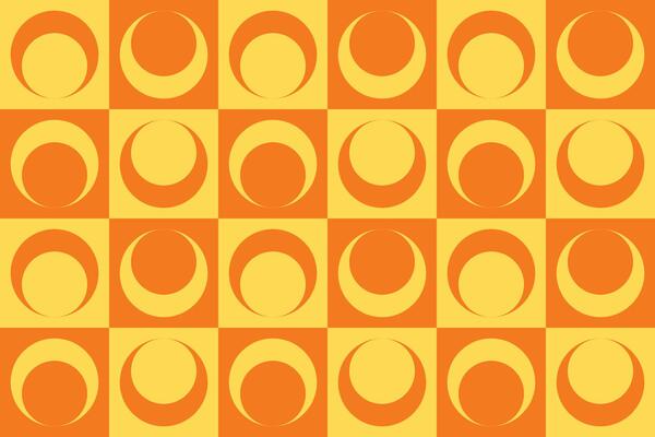 An orange and yellow checkered background with circles