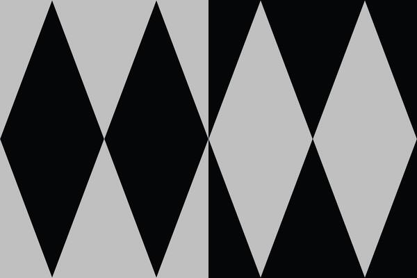 A black and white background with a diamond pattern