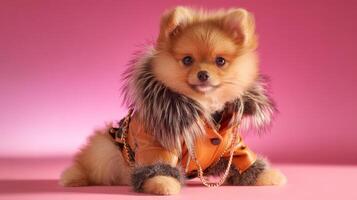Pomeranian puppy fashion show studio pet photography playful close-up photo