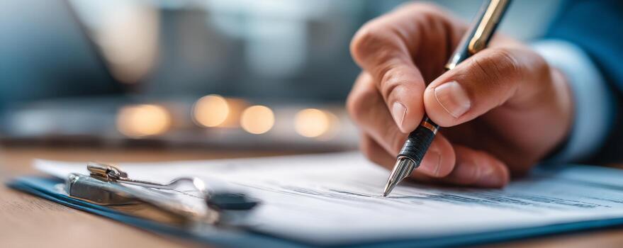 Executive signing project forms in modern office environment photo