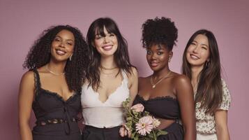 Celebrating multicultural women in joyful studio portraits photo